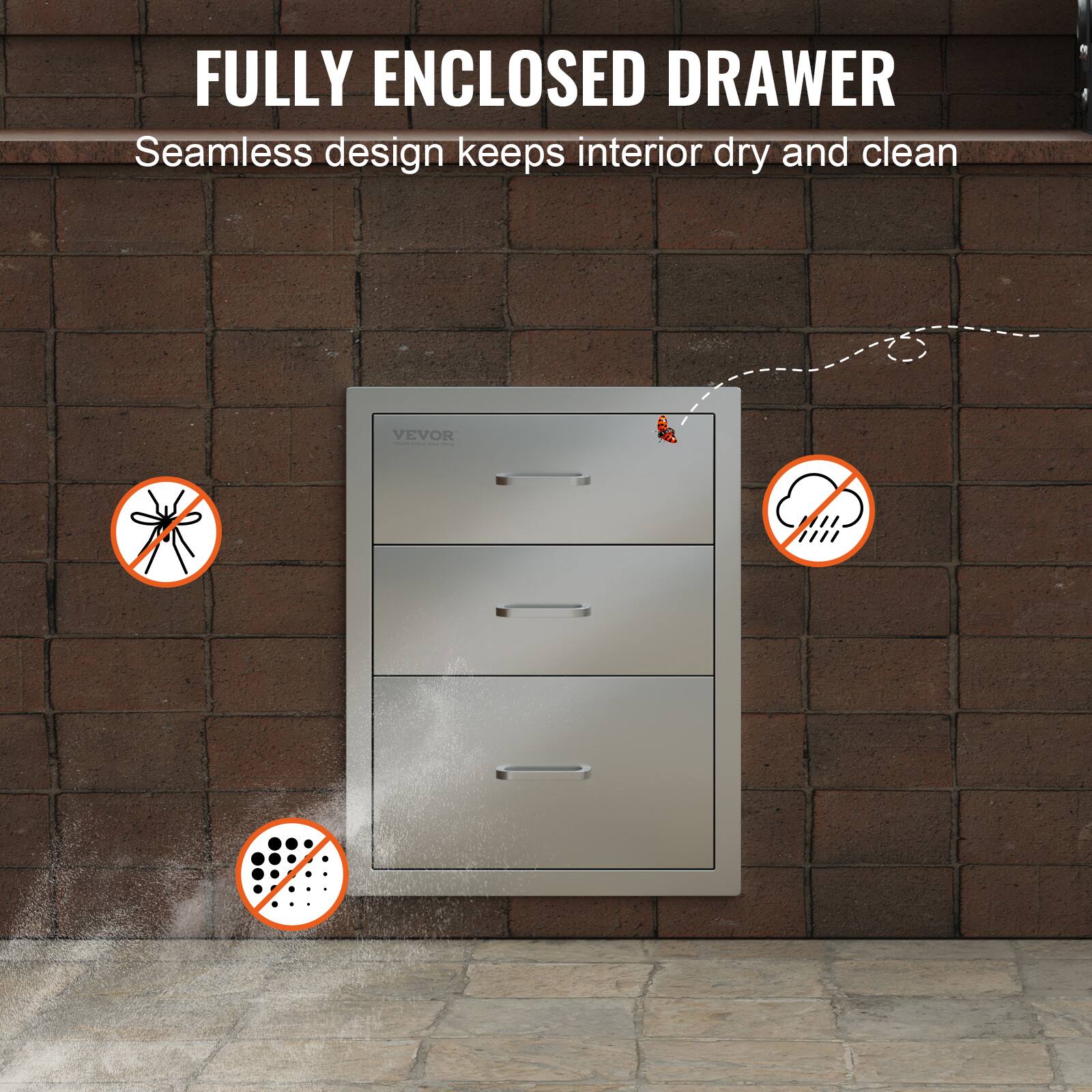 FULLY ENCLOSED DRAWER  
Seamless design keeps interior dry and clean