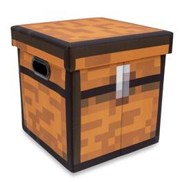 Ukonic - Minecraft Chest Fabric Storage Bin Cube Organizer with Lid | 13 Inches - Brown