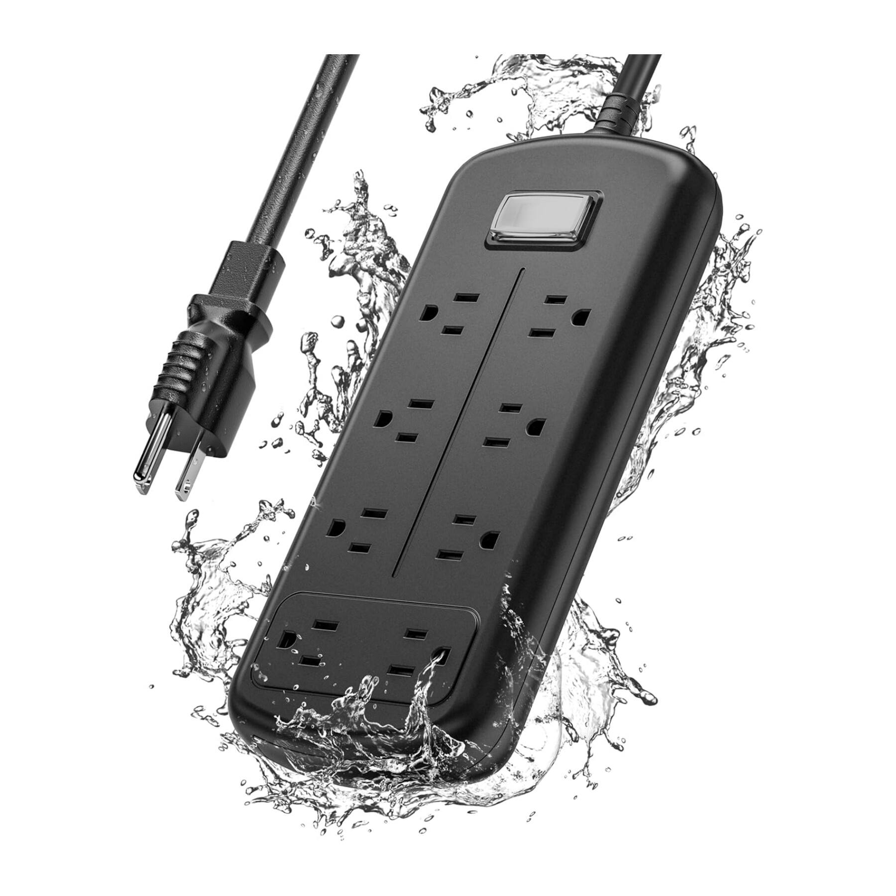 Front. Dazzed Corner - Outdoor Power Strip, 6 FT Heavy Duty Extension Cord for Outdoor - Black.