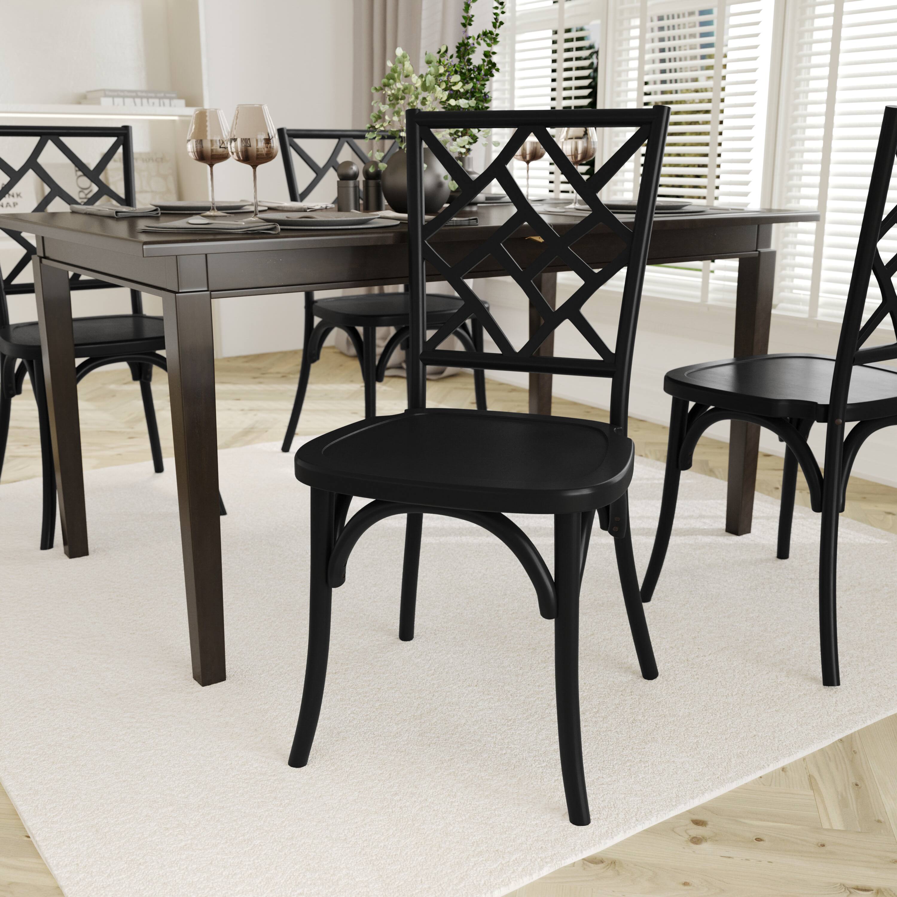 Alt View 4. Emma + Oliver - Decker Set of 2 Solid Wood Stack Dining Chairs with Decorative Back Design - Black.