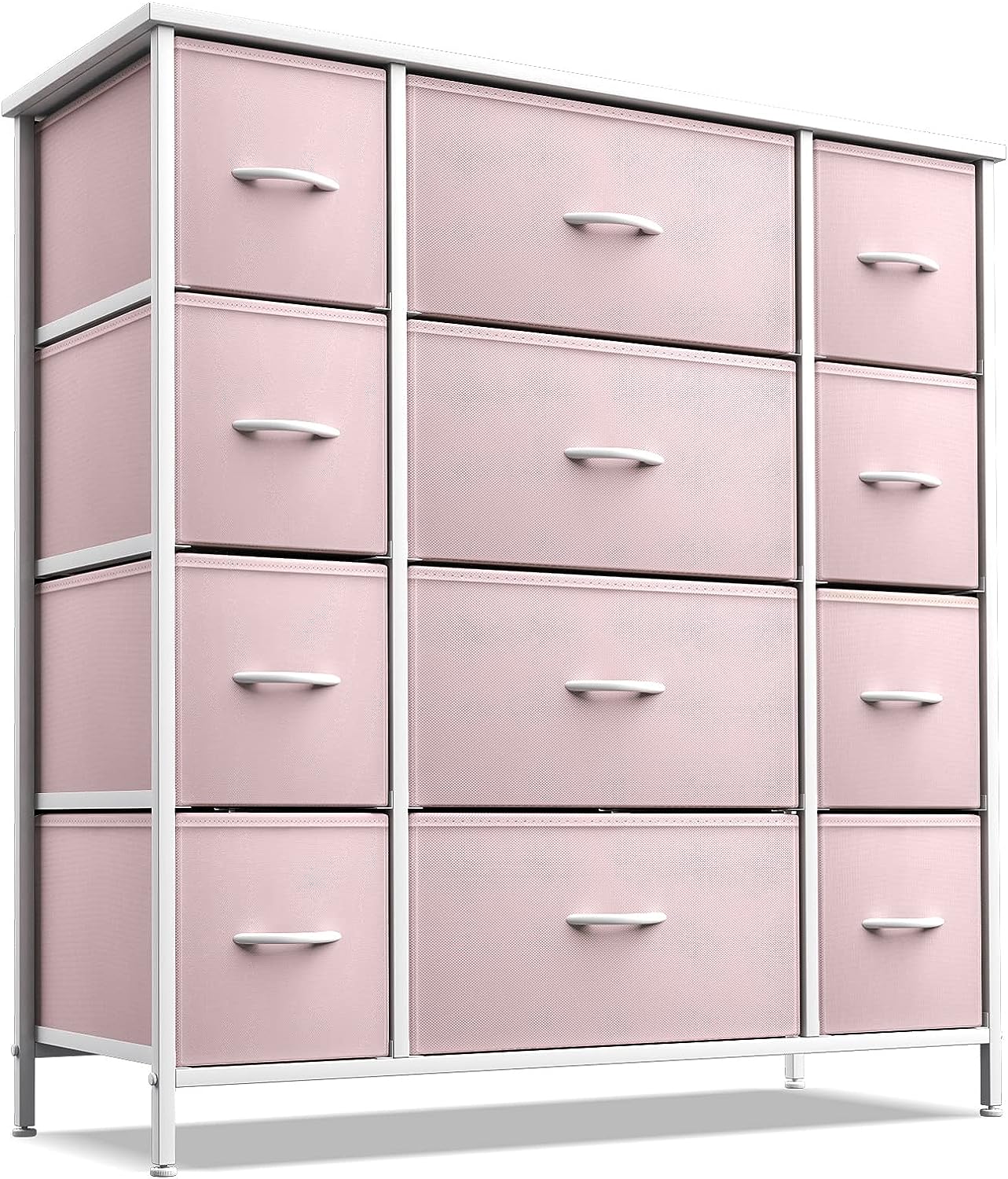 Sorbus - Dresser with 12 Drawers - Chest Organizer Unit with Steel Frame Wood Top and Handle - Large Dresser for Bedroom - Pink