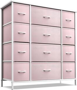 Sorbus - Dresser with 12 Drawers - Chest Organizer Unit with Steel Frame Wood Top and Handle - Large Dresser for Bedroom - Pink