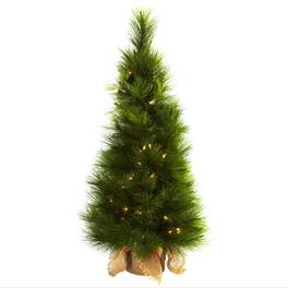 BreeBe - 3' Christmas Tree w/Burlap Bag 50 Clear Lights & 71 Tips - Green