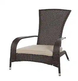 Patio Sense - Coconino Wicker Lounge Chair All Weather Wicker Cushion Armchair Lightweight Durable Adirondack Style Chair - Mocha/Beige