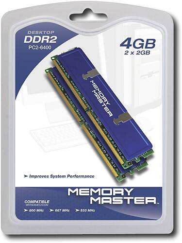 Front Standard. Memory Master - 2-Pack 2GB PC2-6400 DDR2 DIMM Memory Kit.