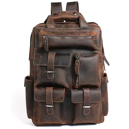 Front. Steel Horse Leather - The Shelby Backpack | Handmade Genuine Leather Backpack - Dark Brown.