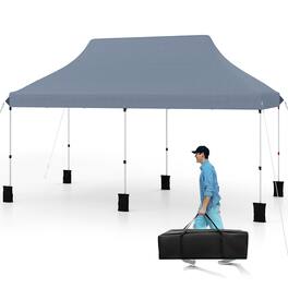 Gymax - 10 x 20FT Pop-up Canopy Tent Folding Instant Sun Shelter w/ 3 Adjustable Heights - Gray