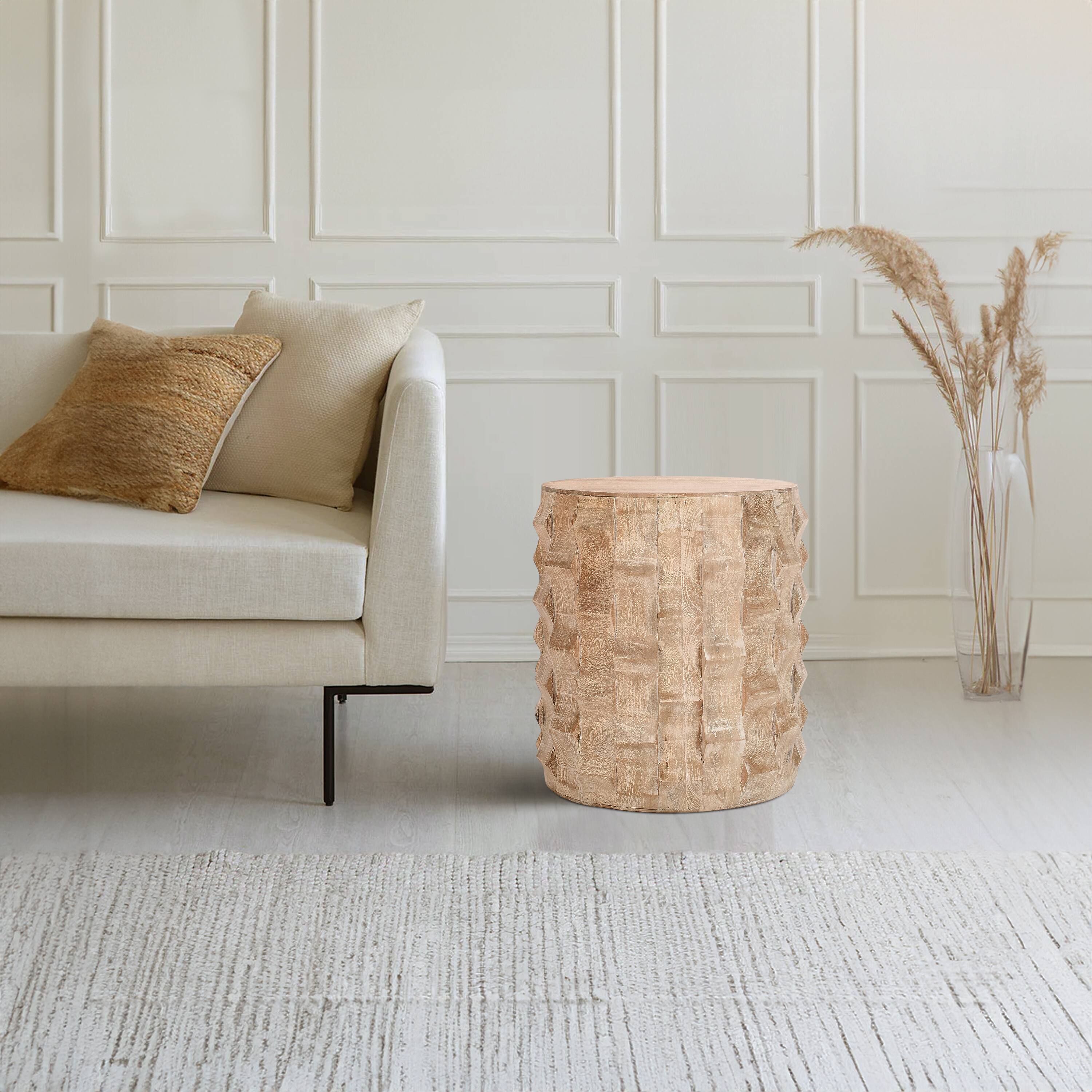 Alt View 10. Manhattan Lane - 20 Inch Side End Table, Round Drum Shape with 3D Textured Design - White.