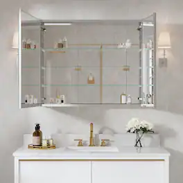 WELLFOR - 36 in. W x 30 in. H Rectangular Aluminum Recess or Surface Mount Medicine Cabinet with Mirror, Soft Close Door - Silver