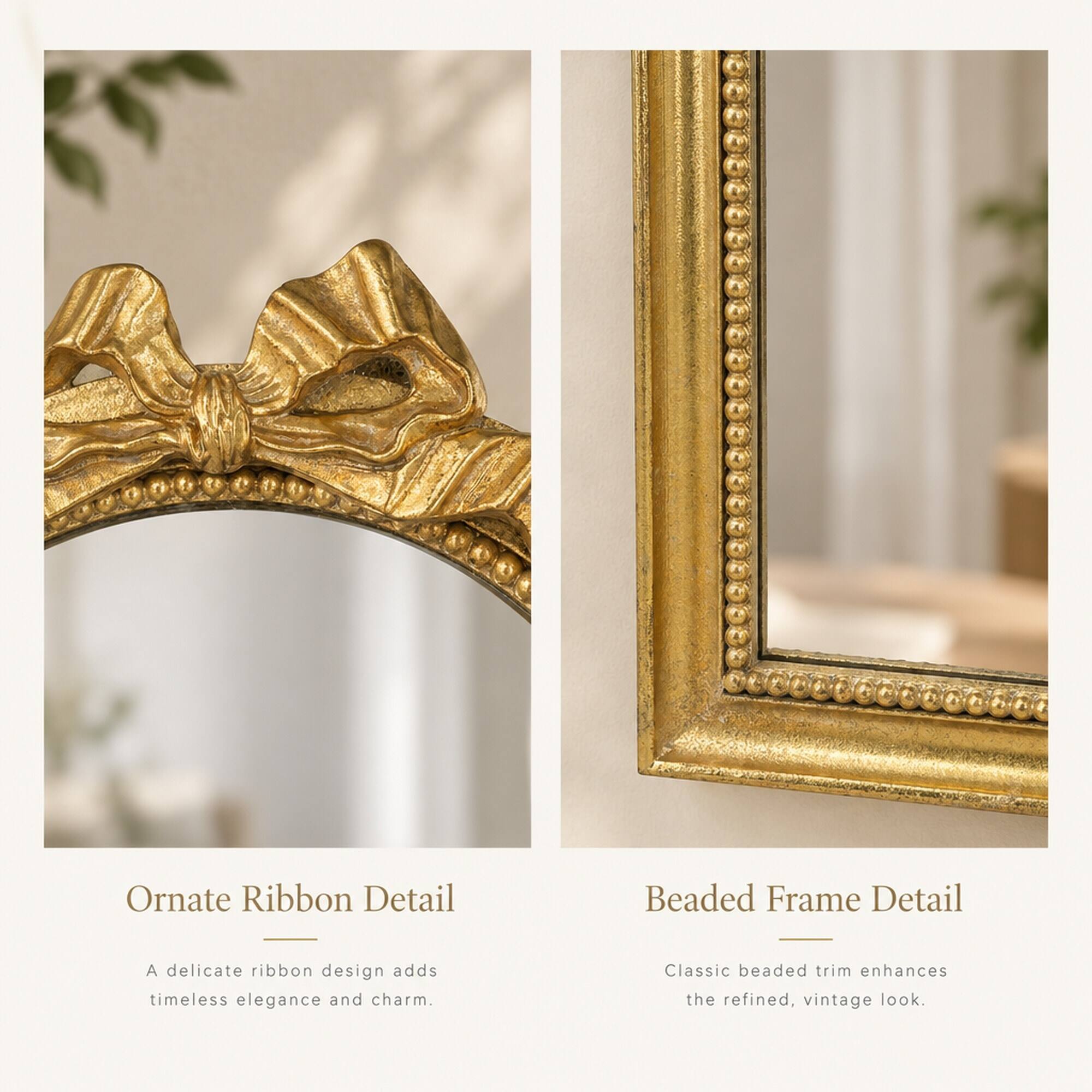Ornate Ribbon Detail  
A delicate ribbon design adds timeless elegance and charm.  

Beaded Frame Detail  
Classic beaded trim enhances the refined, vintage look.
