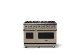 Viking - 48"W. P5S 7.3Cu. Ft. Freestanding Sealed Dual Fuel Convection 8 Burner Range/Griddle with Brushed Brass Trim - Nantucket