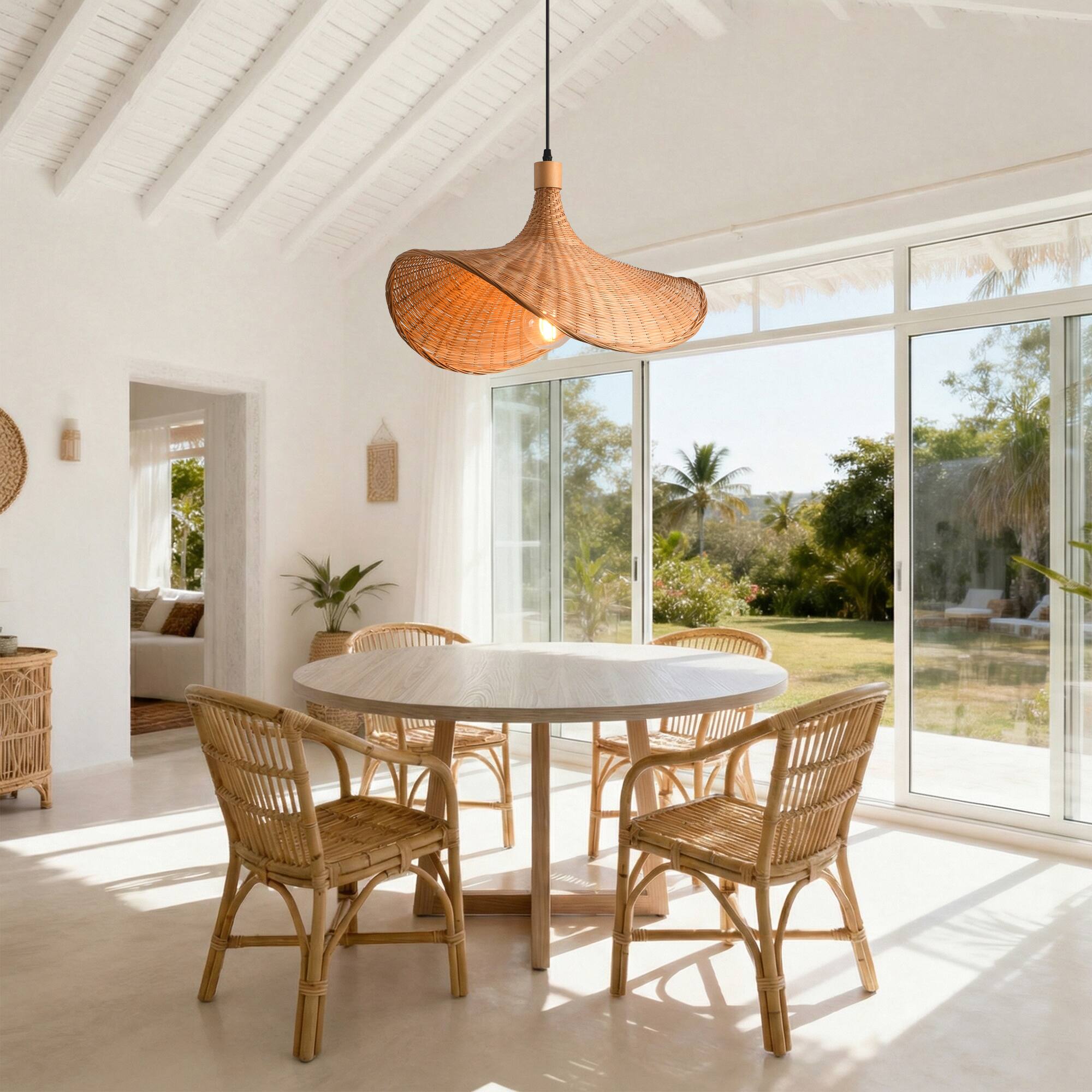 Left. Parrot Uncle - 1-Light Personalized Design Rustic Bamboo Hand-Woven Pendant Lamp - Brown.