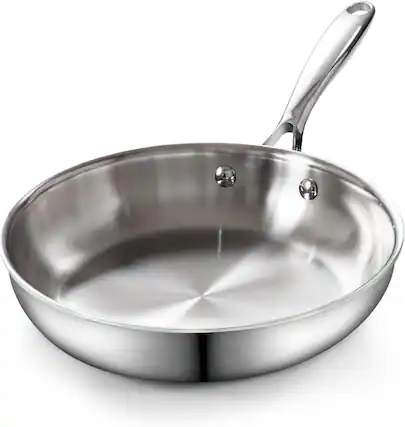 Front. Cooks Standard - Multi Ply Clad 8-Inch Stainless Steel Frying Pan, Egg Omelet Pan & Small Wok Stir Fry Pan Kitchen Skillet - stainless steel.