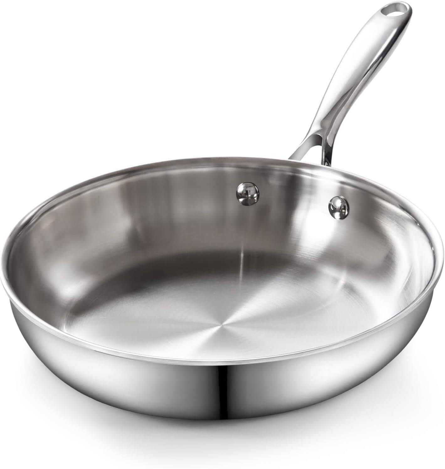 Front. Cooks Standard - Multi Ply Clad 8-Inch Stainless Steel Frying Pan, Egg Omelet Pan & Small Wok Stir Fry Pan Kitchen Skillet - stainless steel.