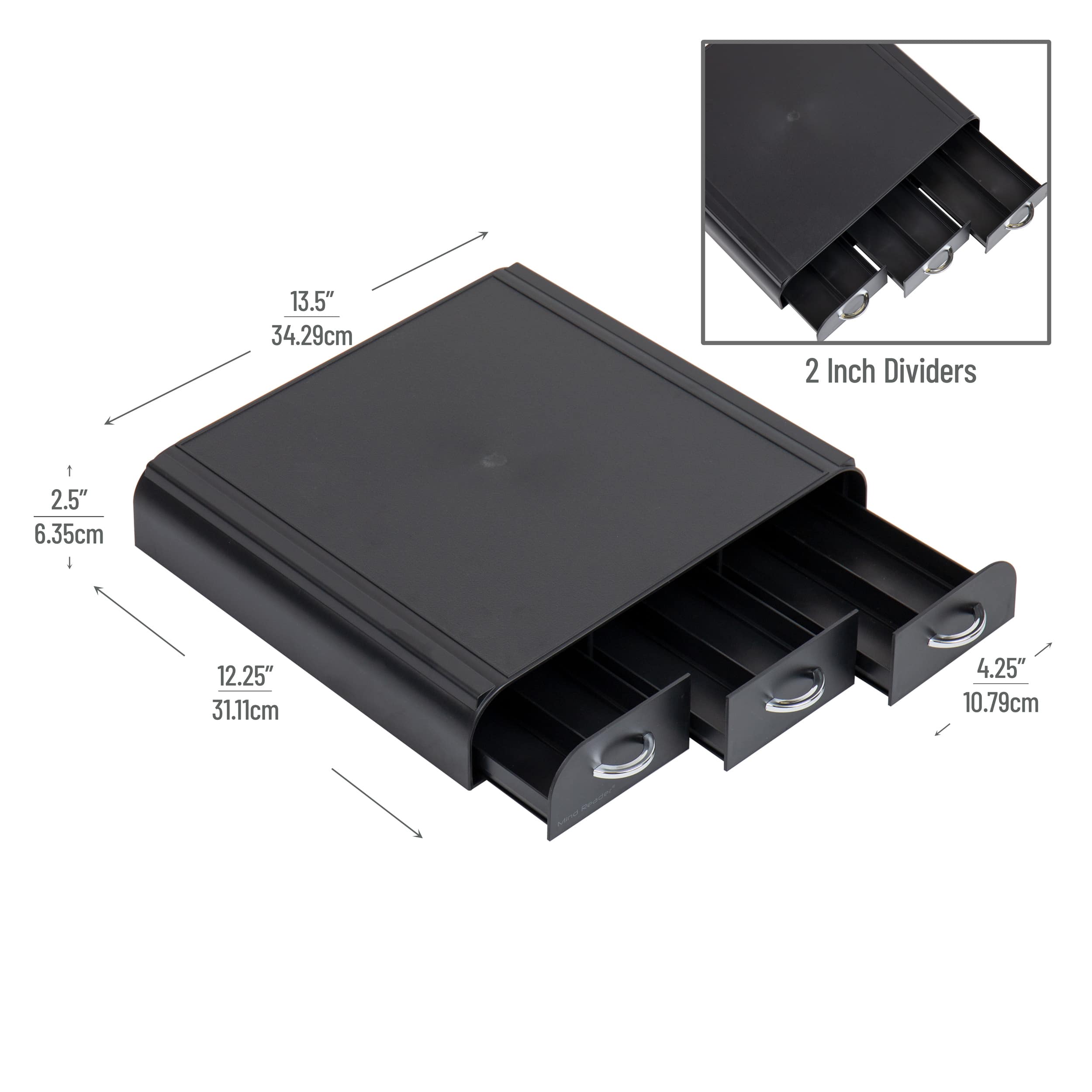 Alt View 11. Mind Reader - Single Serve Coffee Pod Organizer with 3 Drawers, 36 Pod Capacity, 13.5"L x 12.25"W x 2.5"H - Black.