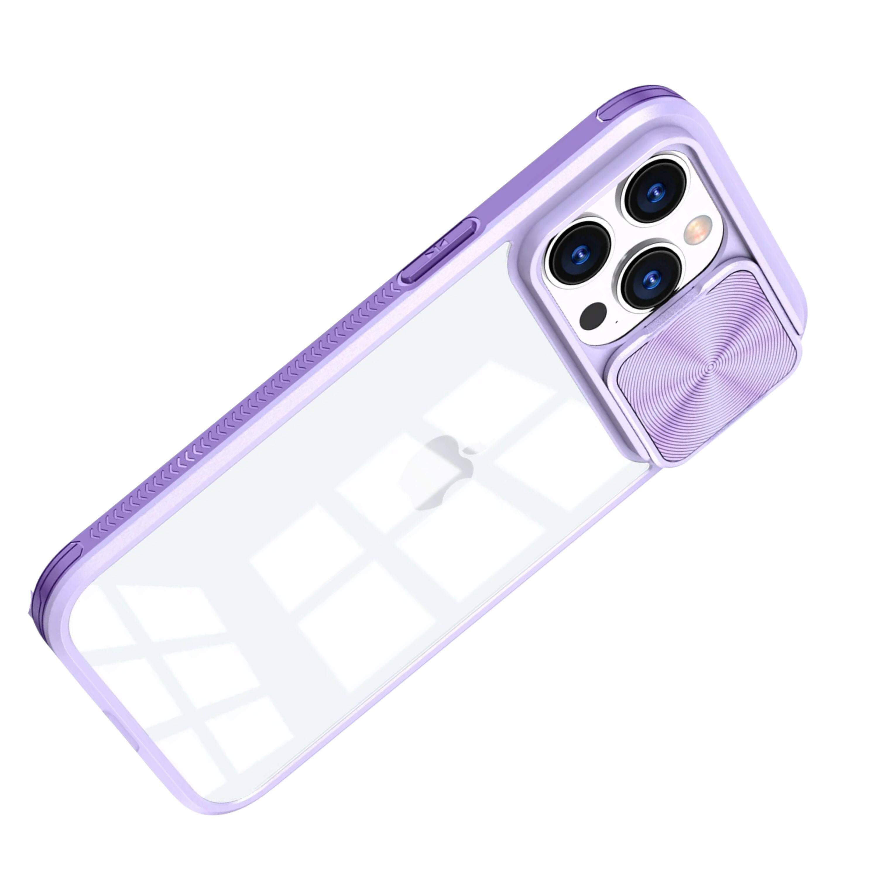 Left. Kitcheniva - Hybrid Sliding Lens Cover Case With Screen Protector For iPhone 15 Pro Max Purple - Purple.