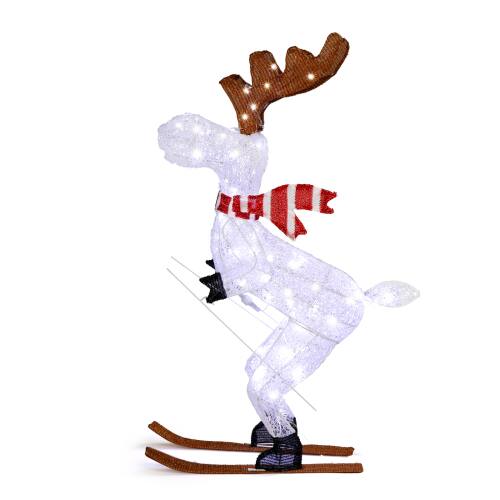 Winado - Christmas Reindeer on Skis 3 FT Holiday Decoration with Light for Indoor / Outdoor - White
