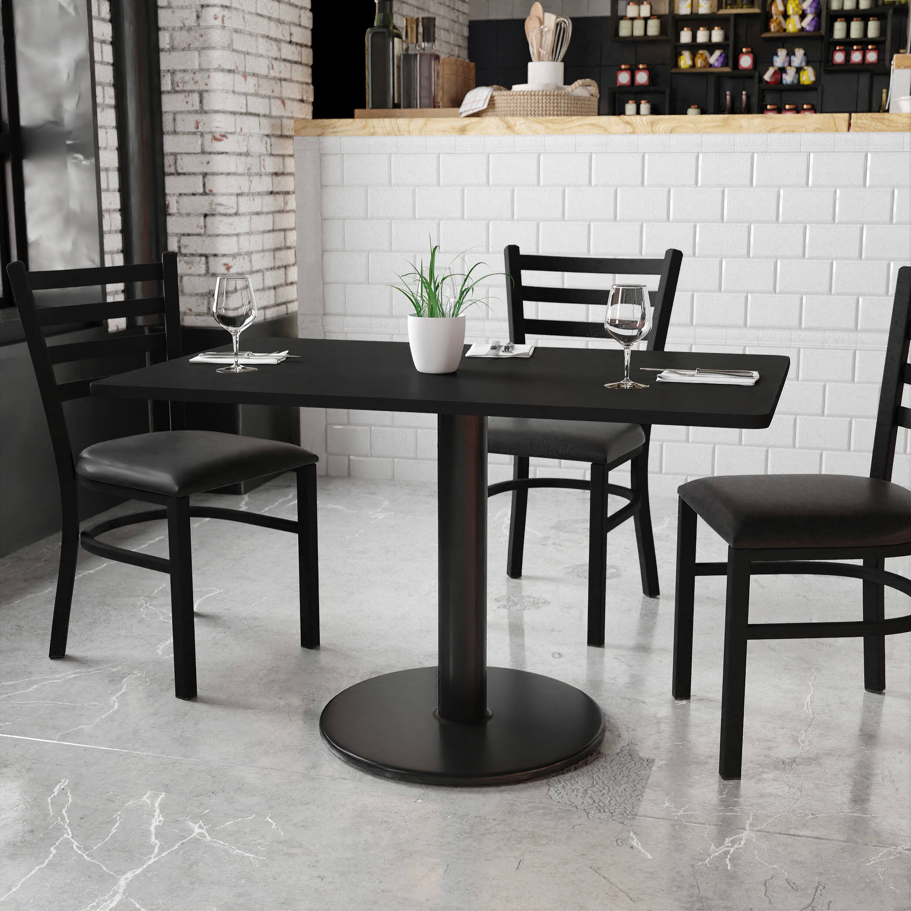 Angle. Flash Furniture - Stiles 30'' x 48'' Rectangular Black Laminate Table Top with 24'' Round Table Height Base - Black.
