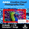 Adobe Creative Cloud Photography Plan
Photoshop, Lightroom, Lightroom Classic
Includes access to Generative AI features powered by Adobe Firefly
12 Month Subscription
1 TB Storage