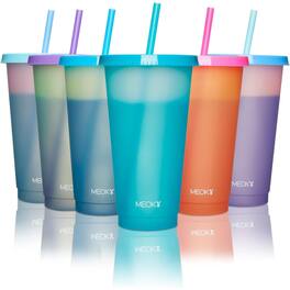 PARKER SLATER - 12-pack 24oz color changing plastic cups with lids and straws, reusable tumblers for cold drinks, parties, and kids - Multicolor