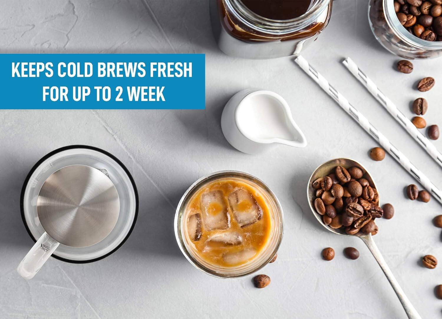 Alt View 2. Zulay Kitchen - Zulay Kitchen Airtight Cold Brew Coffee Maker with Glass Carafe, Stainless Steel Mesh Filter and Non-Slip Silicone Base - Silver.