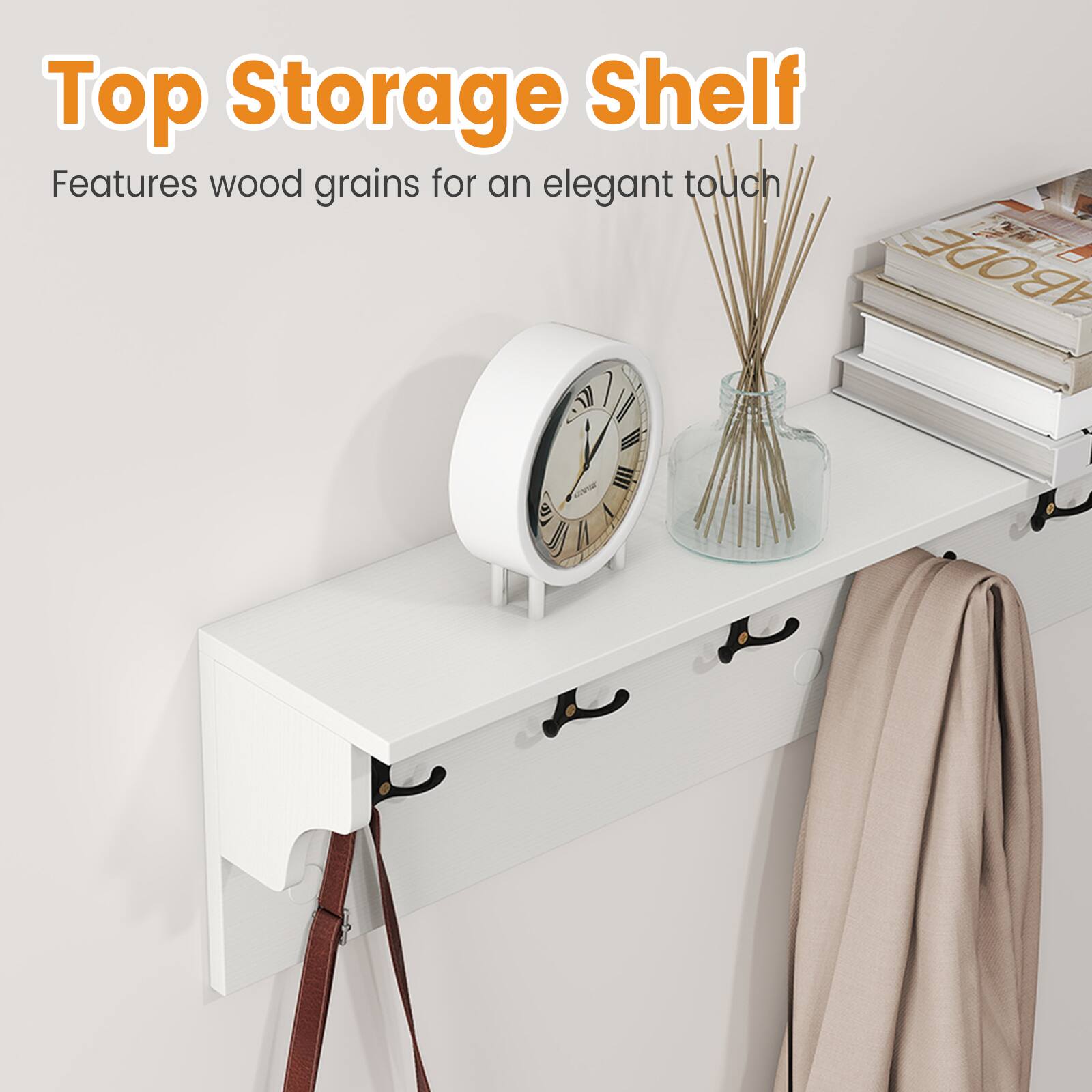Top Storage Shelf  
Features wood grains for an elegant touch
