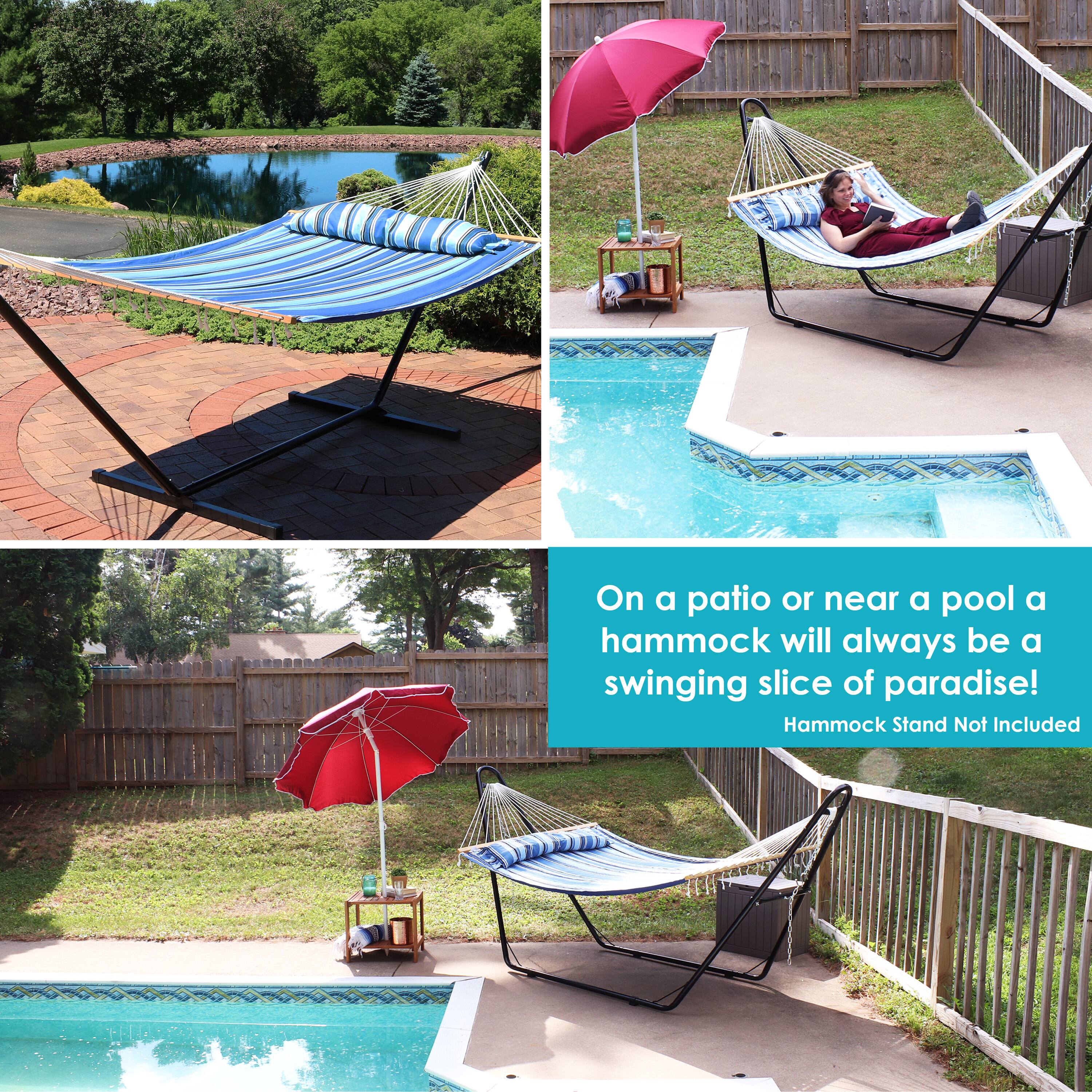 On a patio or near a pool, a hammock will always be a swinging slice of paradise! Hammock Stand Not Included