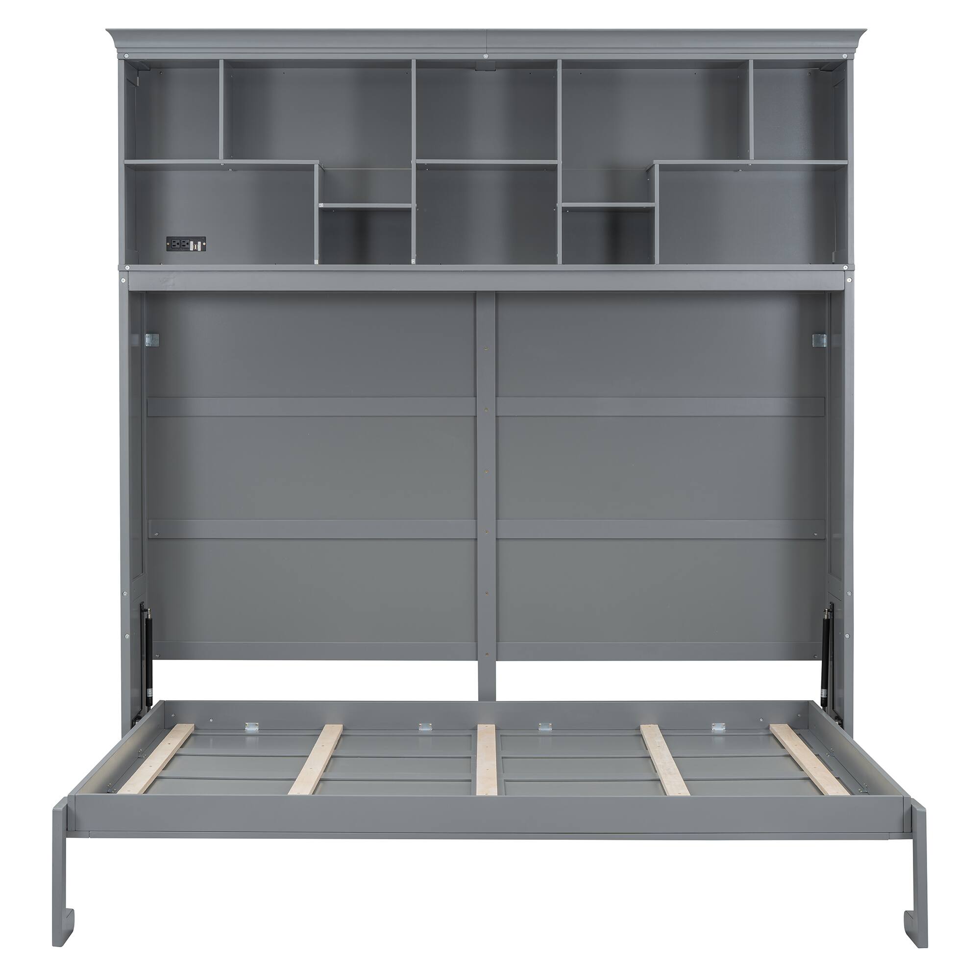 Alt View 10. Tiramisubest - Queen Size Murphy Bed with Shelves & USB, Gray, Plywood, Space-Saving - Gray.