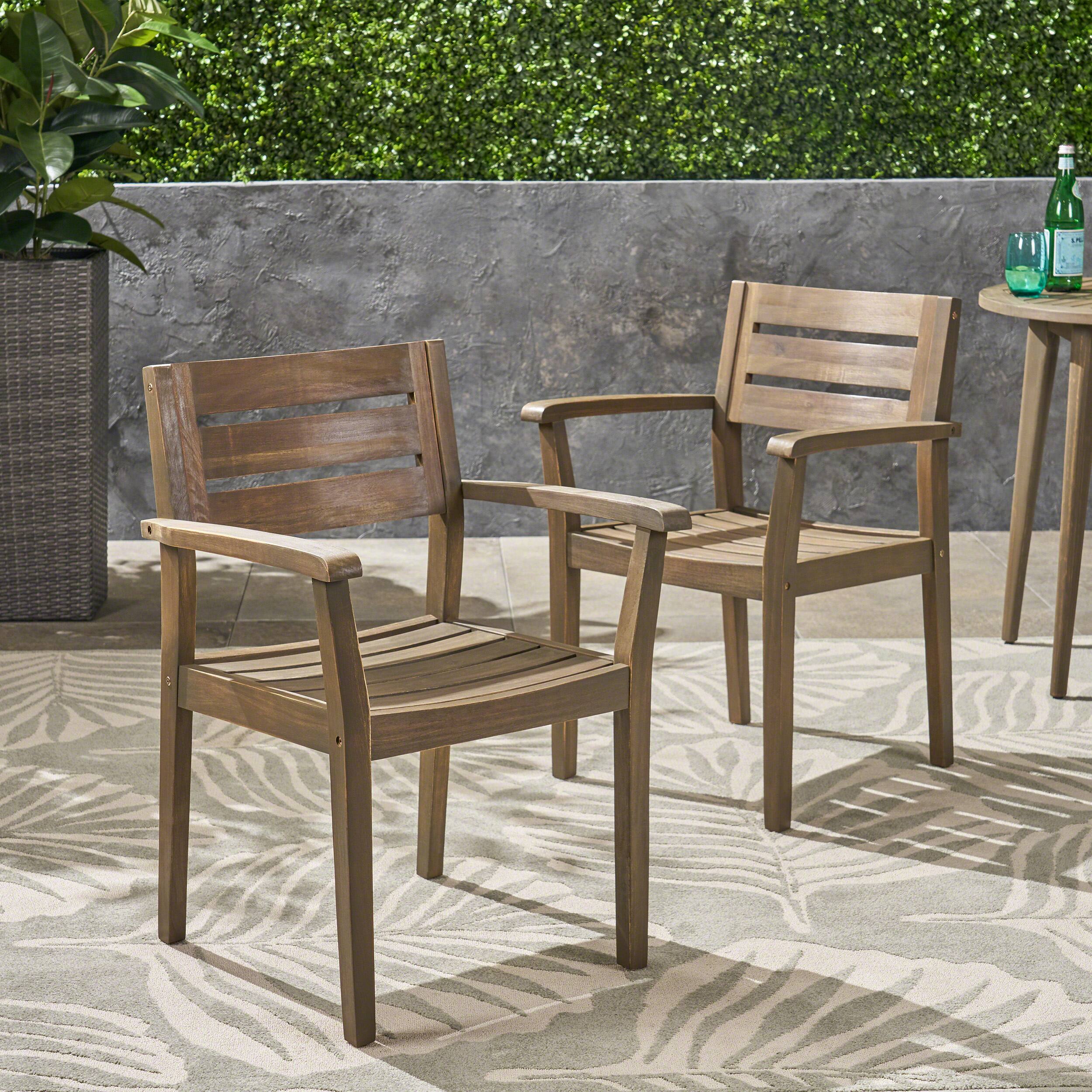 Alt View 4. Whisen - Acacia Wood Outdoor Dining Chairs Set of 2, Weather-Resistant Slatted Armchairs for Patio Backyard - Gray.
