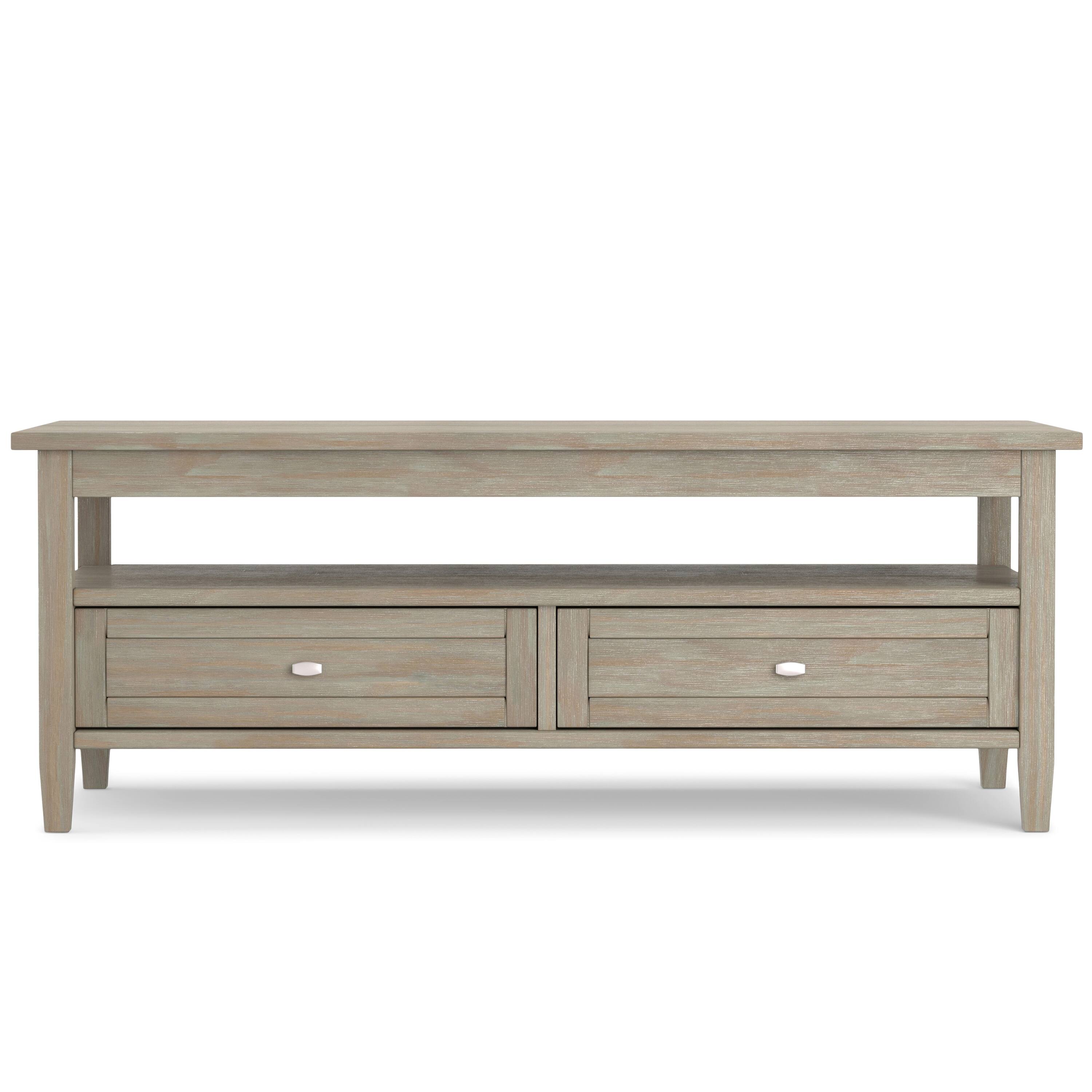 Angle. Simpli Home - Warm Shaker 48 inch Coffee Table with 14 inch End Tables (Set of 3) - Distressed Grey.