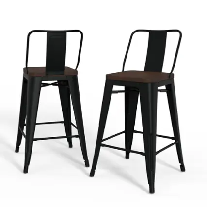 Front. Simpli Home - Rayne Metal and Wood Counter Height Stool (Set of 2) - Black.