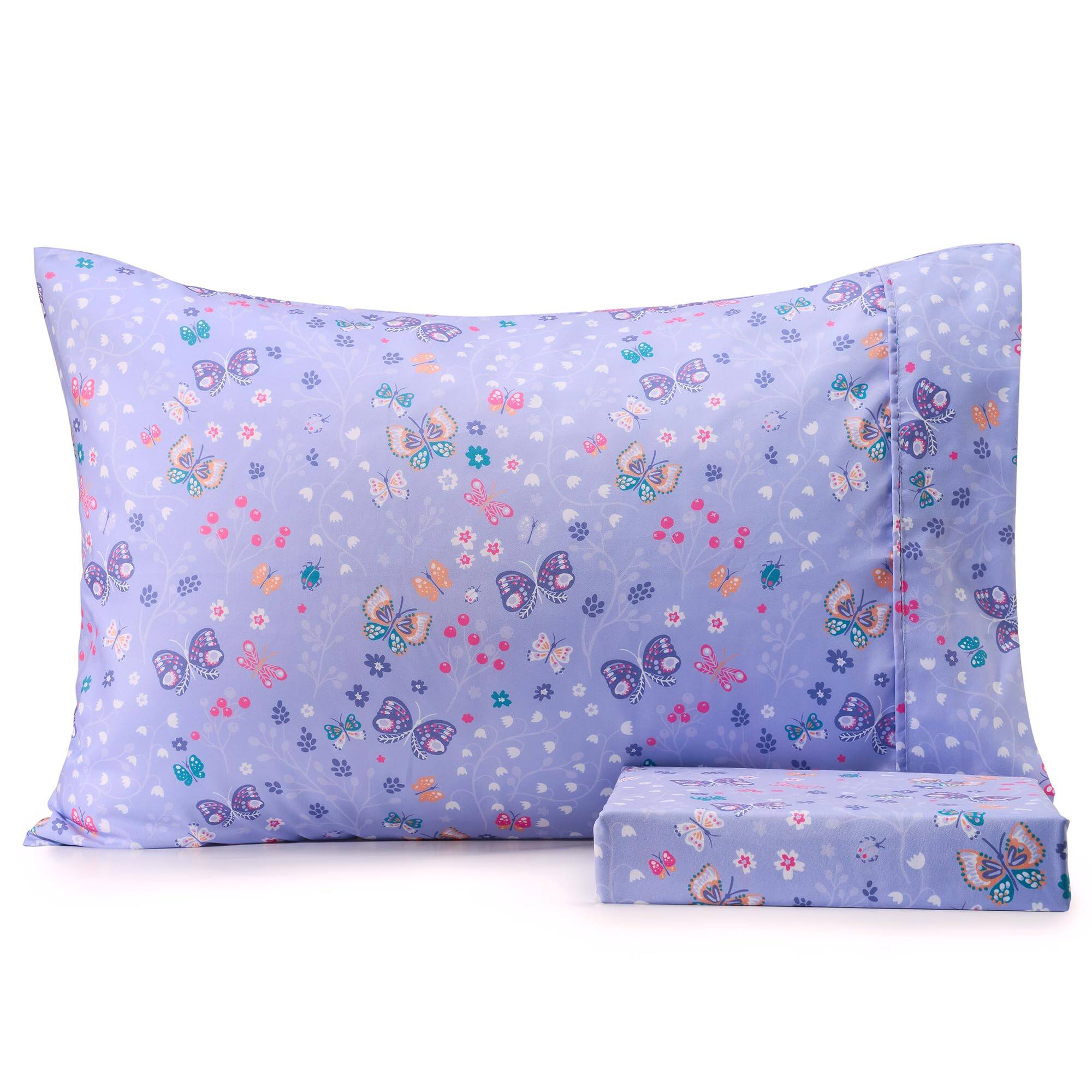 Fabibe - Bedding Set Standard Size - White Color with 15" Deep Pockets - Purple Butterfly-Twin