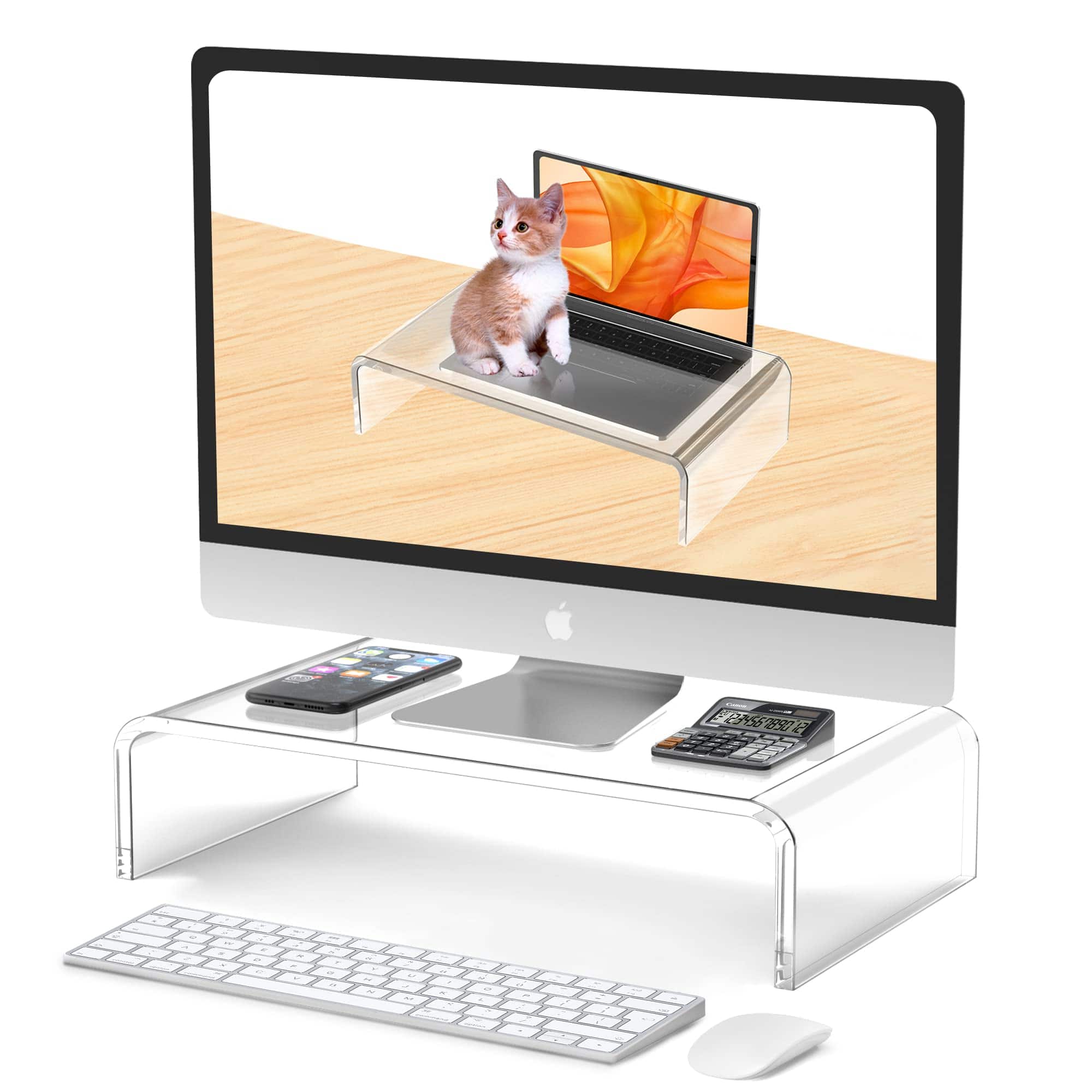 Hanke - Monitor Stand Riser Laptop Pc Holder Computer For Desk Compatible With Imac Macbook All Notebooks - 14x7.5x4''-1Tier
