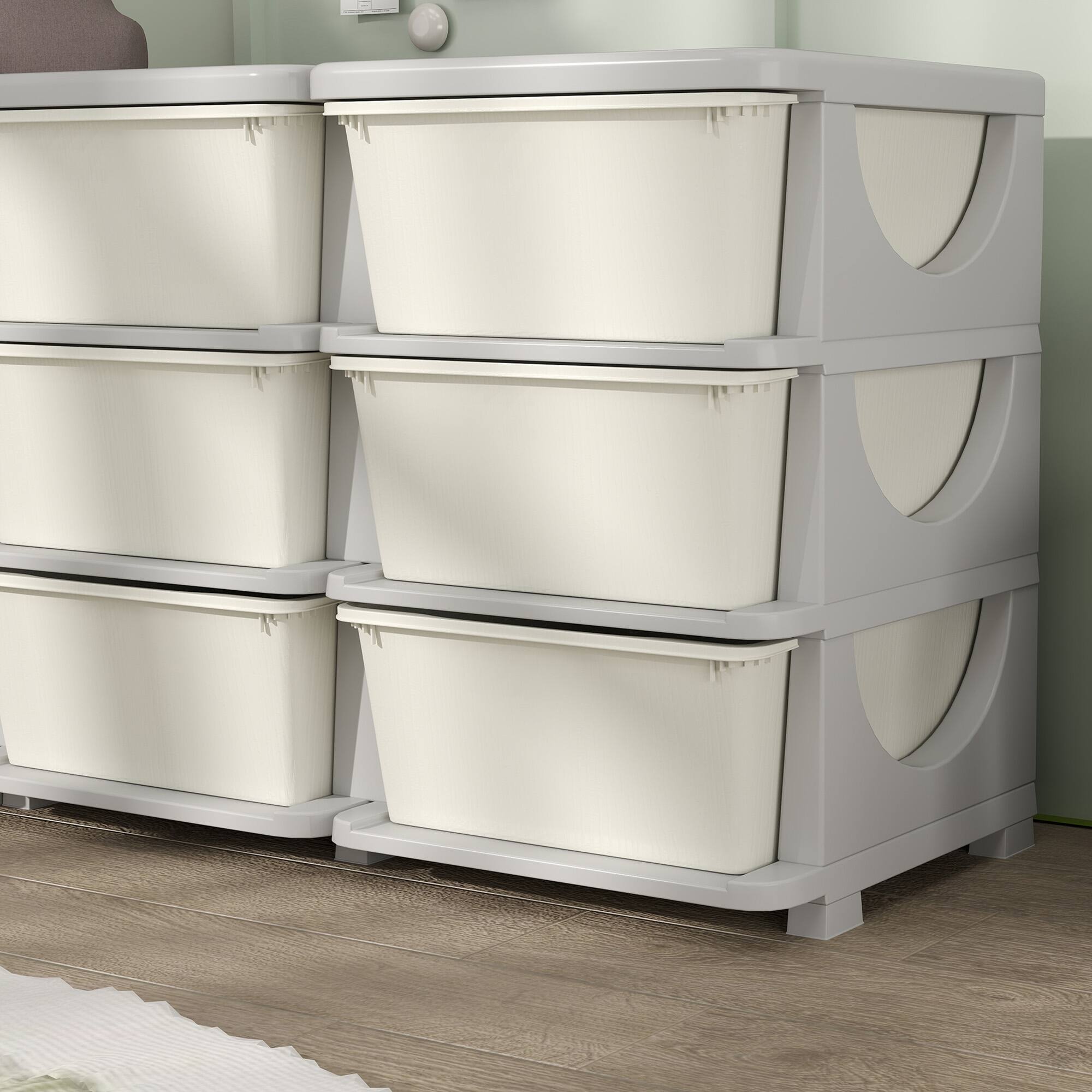 Alt View 7. Qaba - 3 Tier Kids Storage Unit Dresser Tower w/ 9 Drawers - Cream White.