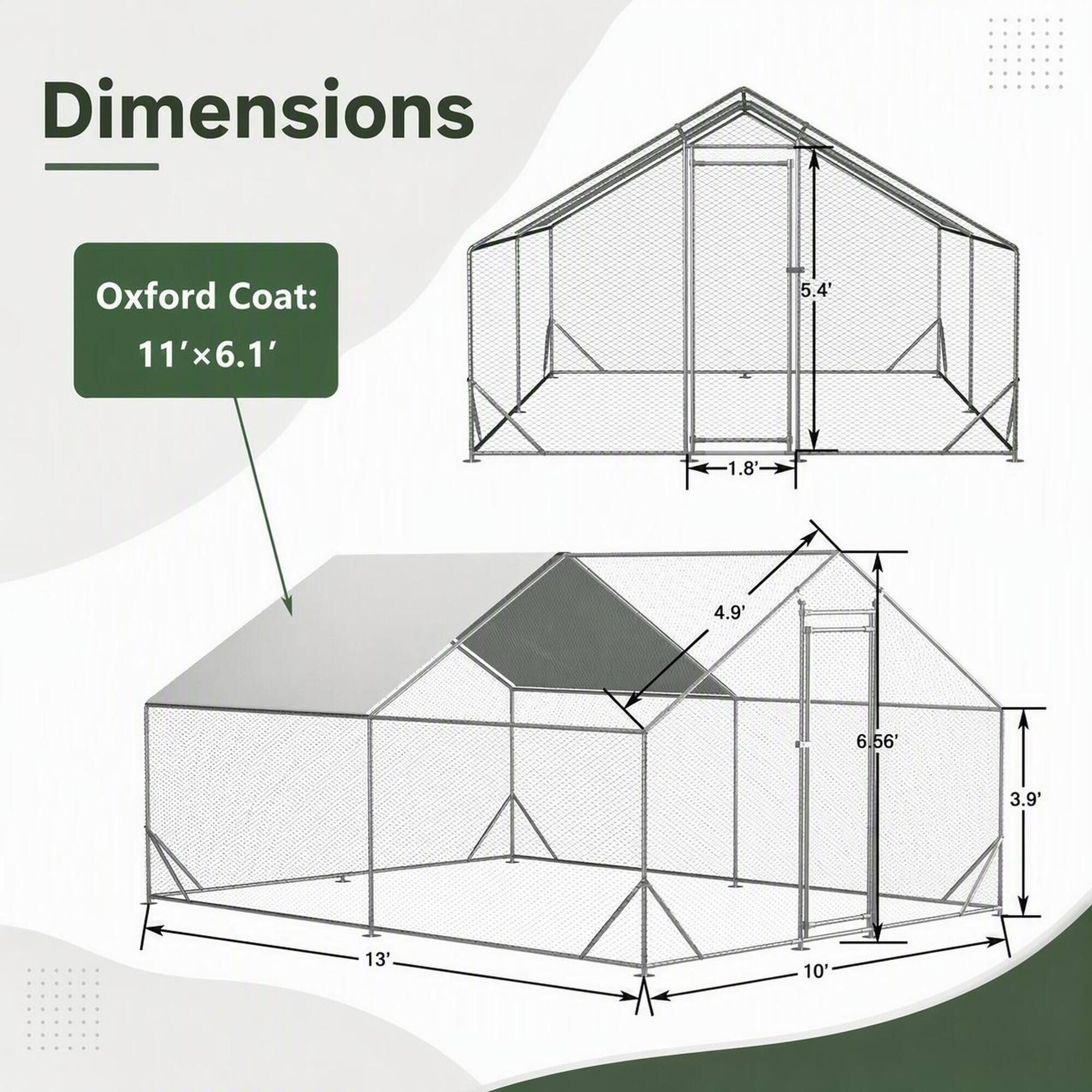 Dimensions  
Oxford Coat:  
11' x 6.1'  
5.4'  
1.8'  
4.9'  
6.56'  
3.9'  
13'  
10'