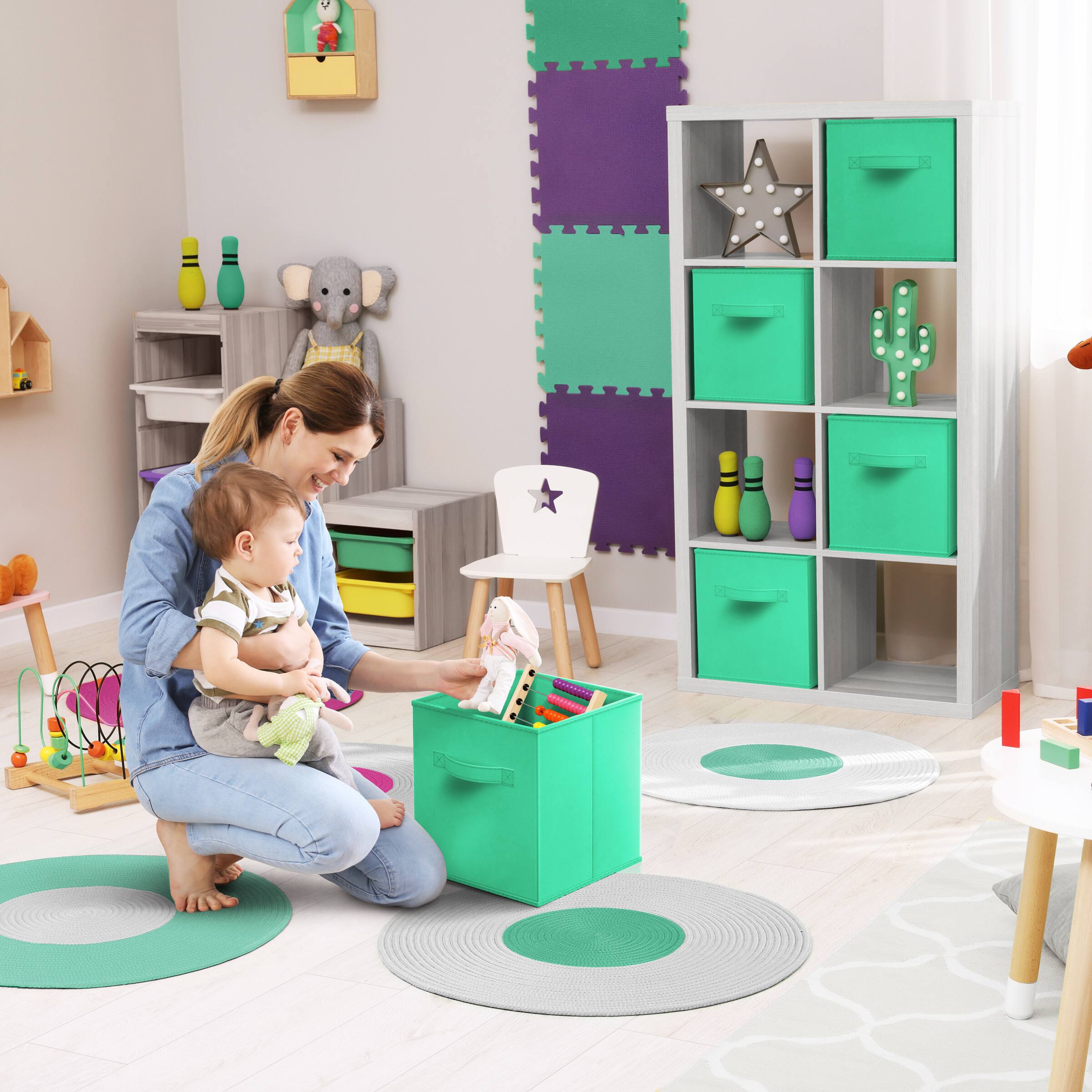 Alt View 4. Sorbus - Sorbus 13 Inch Storage Bins - Sturdy Collapsible Fabric Storage Cubes with Handle - 8 Foldable Baskets for Organizing - Teal.