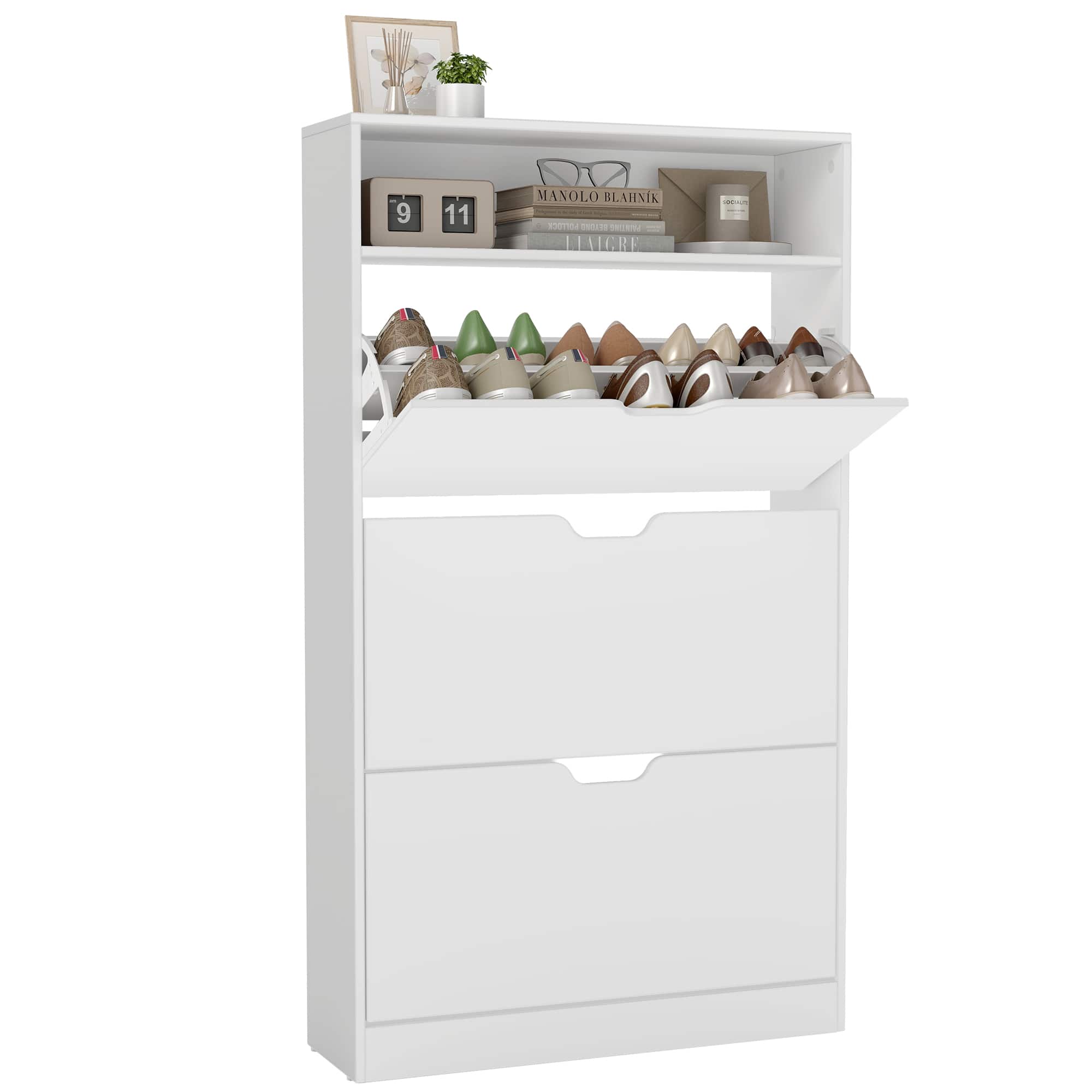 Songmics Home - Shoe Cabinet, Shoe Organizer, Open Compartment, Adjustable and Removable Dividers, 3 Flip Drawers - Cloud White price history on PriceWatchPro