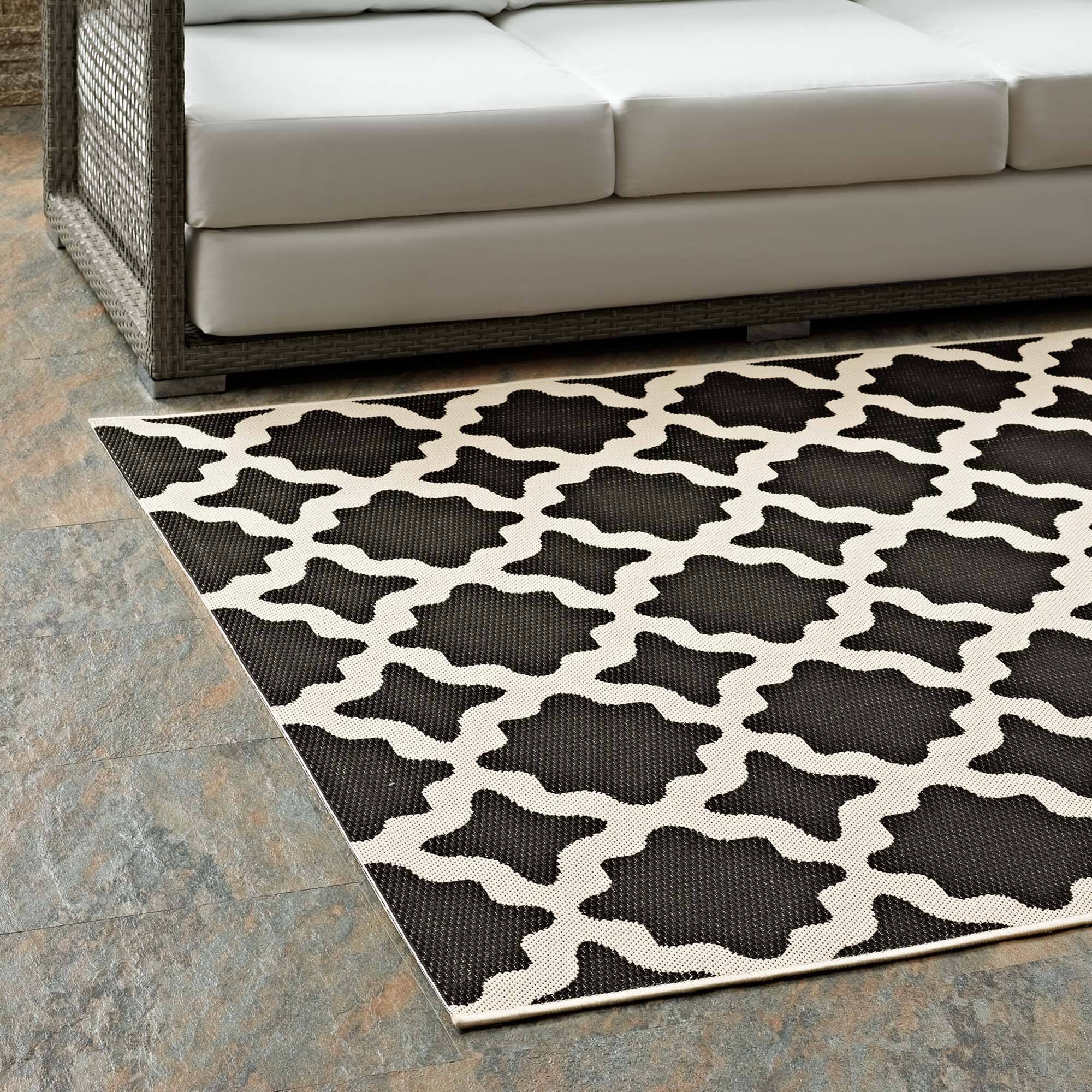 Alt View 1. Modway - Cerelia Moroccan Trellis Indoor and Outdoor Area Rug - Black and Beige.