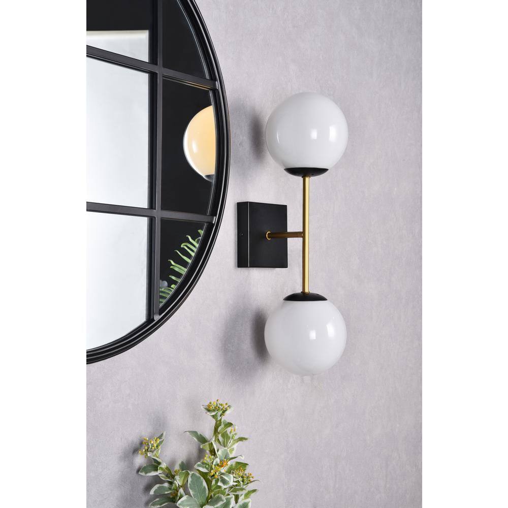 Left. Living District - Neri 2 lights black and brass and white glass wall sconce - Black And Brass And White.