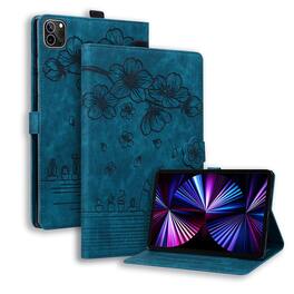 Dteck - For Apple iPad Pro (M4) 13'' 2024/ iPad Pro (M5) 13" 2025 Embossed Flower Pattern Folio Case Card Slots Kickstand Cover - Blue