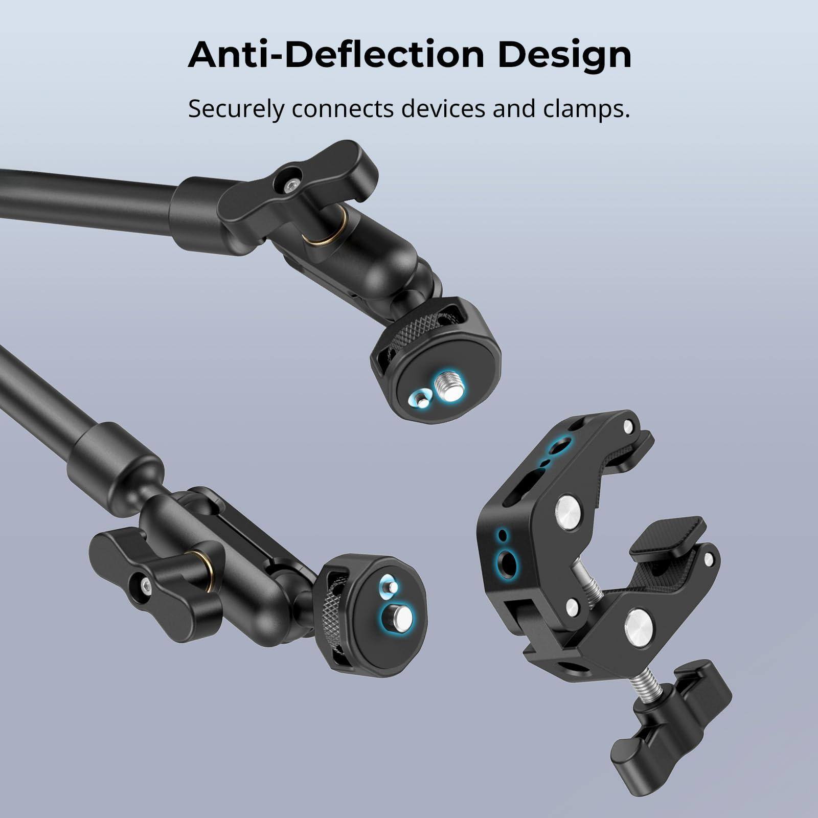 Anti-Deflection Design  
Securely connects devices and clamps.