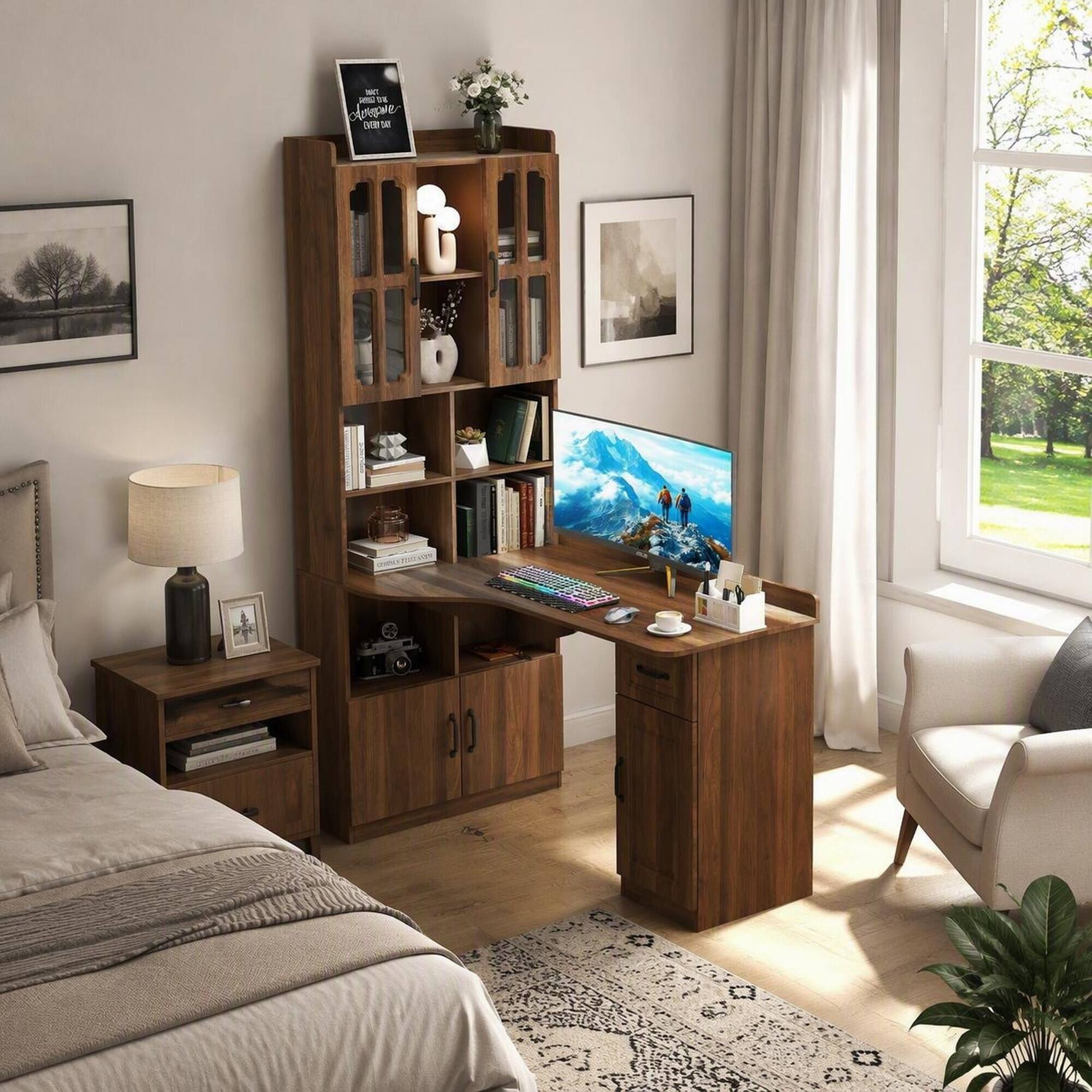RYHNUYNE L Shaped Corner Desk for Home Office, White Study Table with ...
