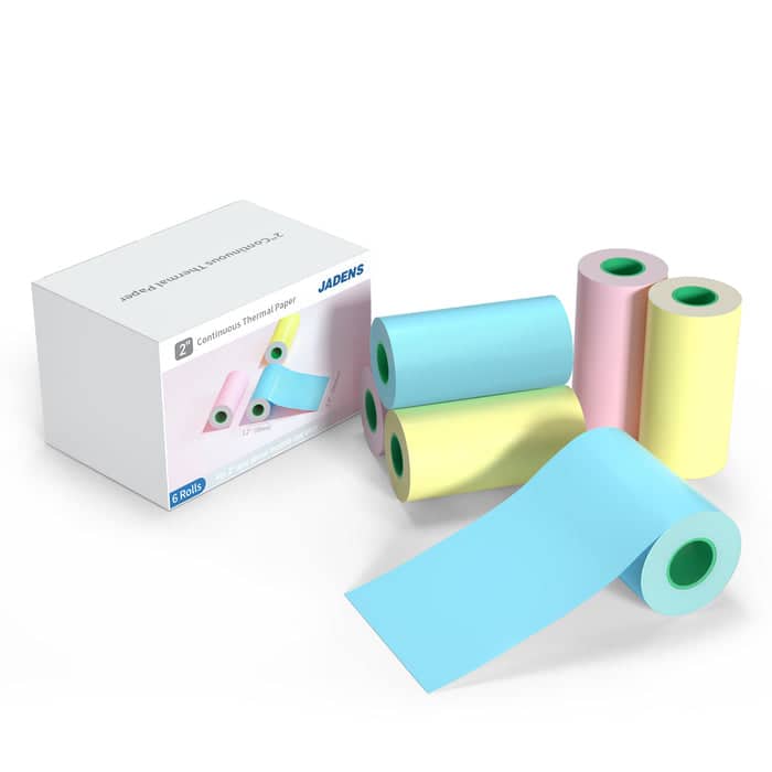 JADENS - 2-Inch Continuous Thermal Paper – Multicolor Set, Quick-Dry, Ink-Free, Archival-Grade Paper (6 Rolls) - Yellow, Blue, Pink price history on PriceWatchPro
