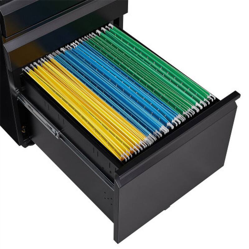 Alt View 1. HTUTWOO - 3-Drawer Mobile File Cabinet with Lock - Cold Rolled Steel Fully Assembled, 5 Wheels with Brakes, Fits Legal/A4 Files - Black.