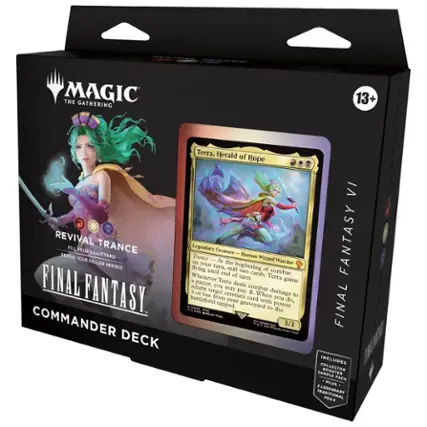 Magic the Gathering 13+ Revival Trance Deck: Terra, Herald of Hope Legendary Creature Trance Human Wizard. At the beginning of your turn, flying until mill two cards. Whenever a creature enters the battlefield under your control, you may return target card from your graveyard to your hand. When a creature you control is dealt damage in combat, return that creature from your graveyard to the battlefield. Includes 1 Collector Booster Sample Pack 2 and Legendary Foils.