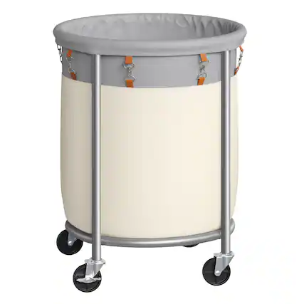 Front. Songmics Home - 29-Gallon (110 L) Laundry Basket with Wheels - Dove Gray and Cream White.