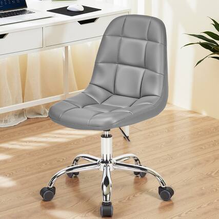 Front. Vecelo - PU Leather Armless Desk Chair - Adjustable Height , 360° Swivel Rolling for Study/Makeup, 330 Lbs Capacity - Grey.