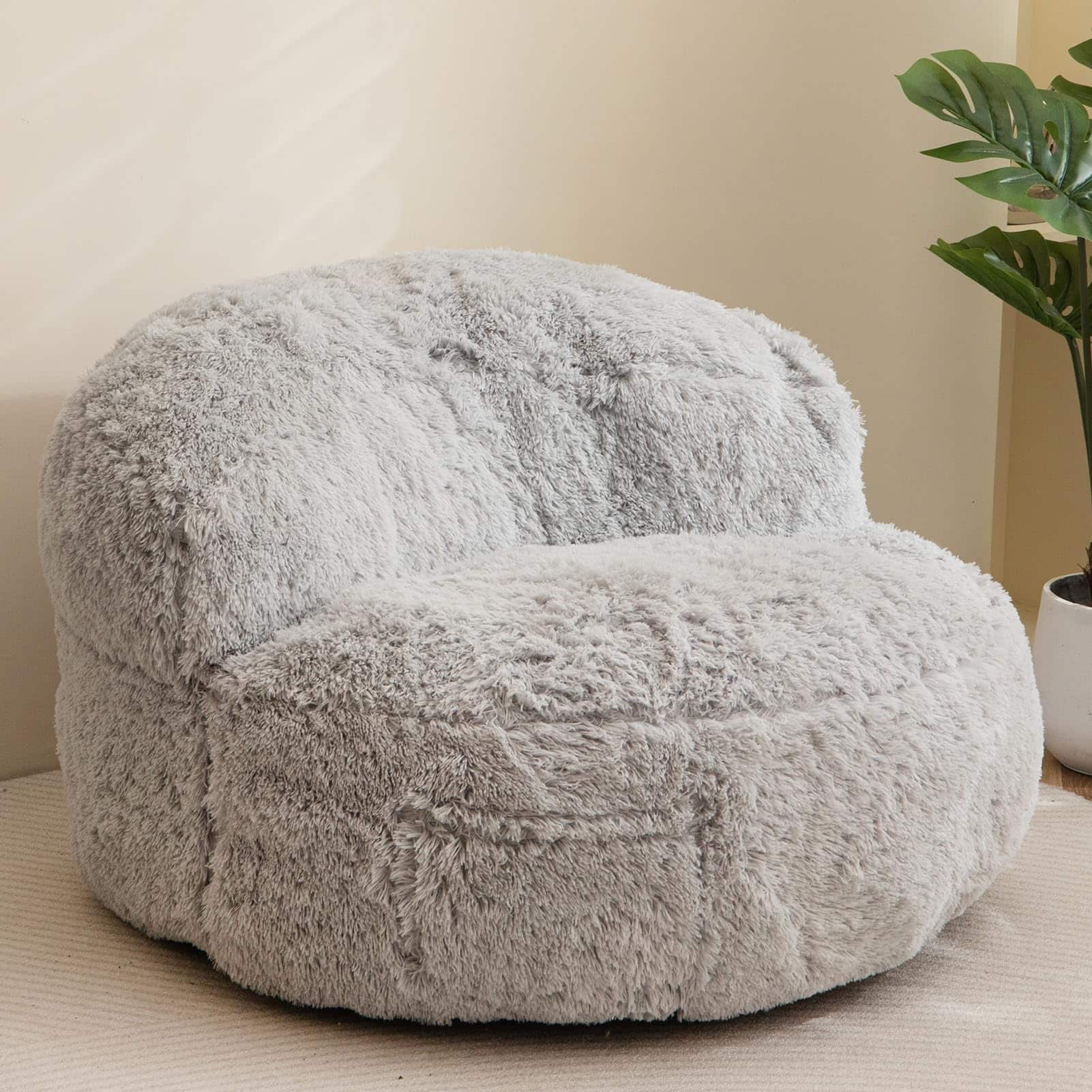 PO3TICJUNKI3 - Giant Bean Bag Chair Faux Couch With Filler Large Living Room Chairs For Adults Big Lazy Sofa Accent Pocket - Gray