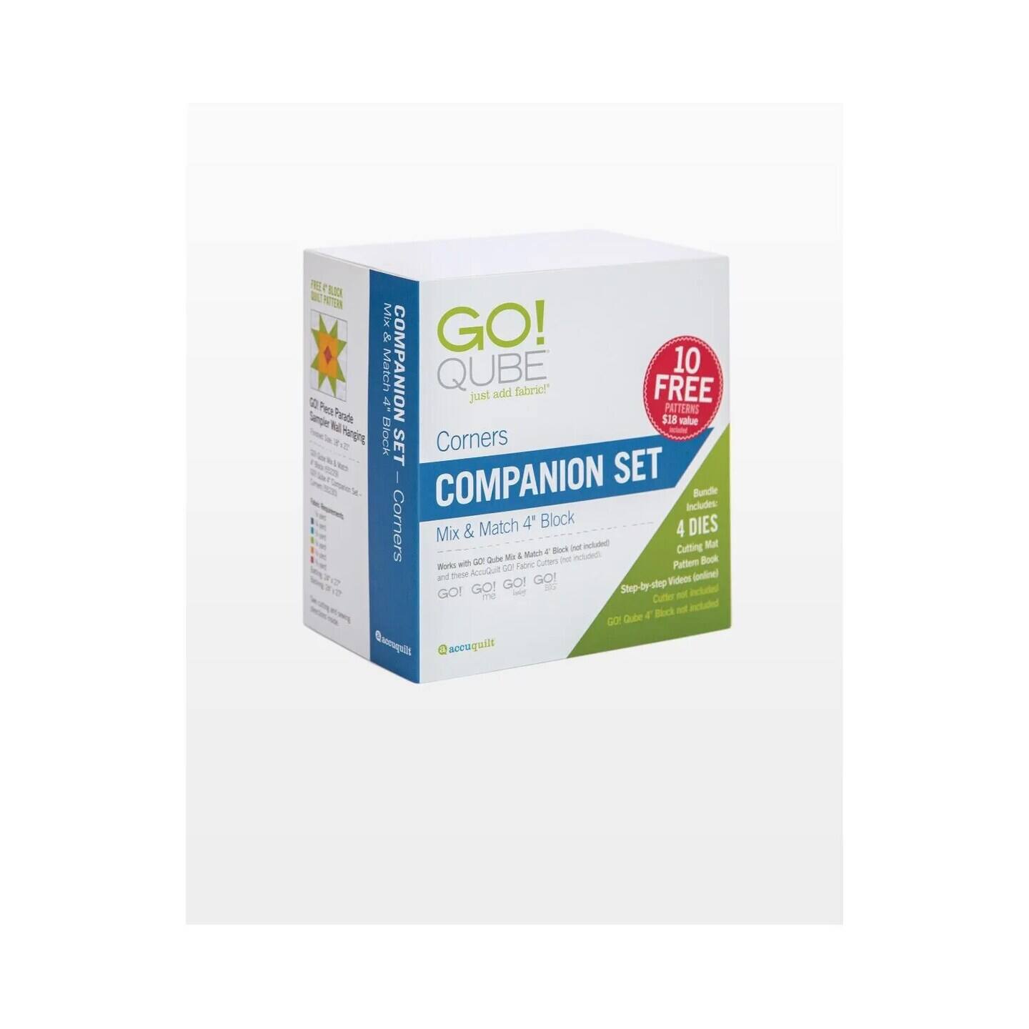 GO! QUBE COMPANION SET Corners Mix & Match 4" Block 4 DIES 10 FREE PATTERNS just add fabric! Includes Cutting Mat Pattern Book Step-by-step video instructions