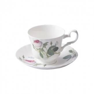 Back. Jiallo - Roy Kirkham TEACUP & SAUCER-PALACE GARDEN  Bone China Made in England Set of 2 - Mutli color.